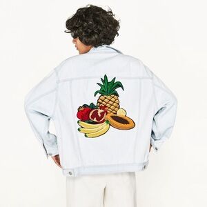 Zara Light Blue Denim Jacket with Fruit Embroidery
